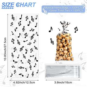 Kosiz 100 Pieces Music Notes Cellophane Goodie Bags Musical Theme Treat Plastic Musical Party Candy ...