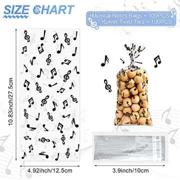 Kosiz 100 Pieces Music Notes Cellophane Goodie Bags Musical Theme Treat Plastic Musical Party Candy ...