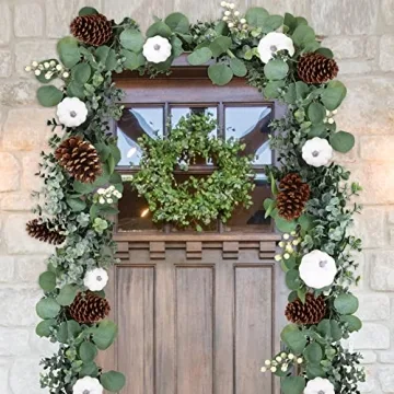 Elegant 5.9' Artificial Eucalyptus & Pumpkin Garland