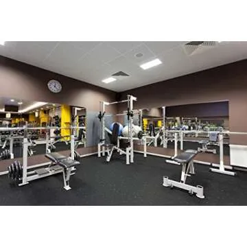 Genaflex Lock Heavy Duty Interlocking Rubber Gym Tiles 8mm Thick X 20" X 20" Super Durable Laminated Protective Exercise Home Gym Flooring Mats (30 Tiles, Black/Light Blue)