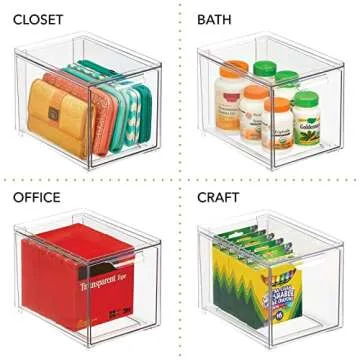 mDesign Clear Plastic Closet Organizer Bin with Drawer