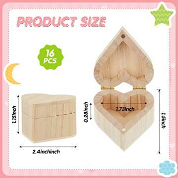 Taiyin 16 Pieces Valentine's Day Wood Box Heart Shaped Unfinished Wood Box with Magnetic Hinged Lid ...