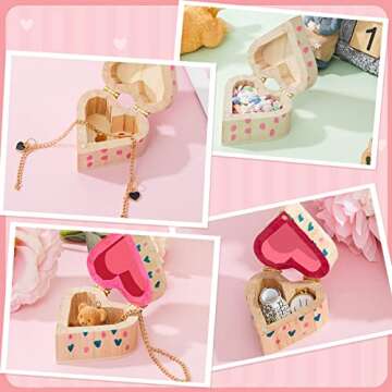 Taiyin 16 Pieces Valentine's Day Wood Box Heart Shaped Unfinished Wood Box with Magnetic Hinged Lid for Valentine's Day Wedding Anniversary Jewelry Craft Storage
