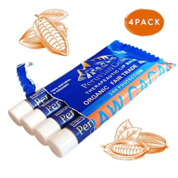 Lip Balm - Raw Cacao - Therapeutic Lip Care 24 hour protection - Organic, Fair Trade, Raw - Unprocessed Peruvian cacao #1 ingredient