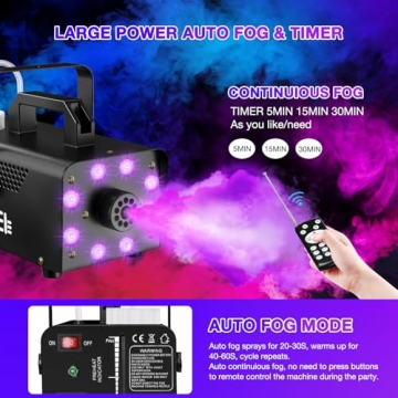 Fog Machine Kit with LED Lights & Remote Control
