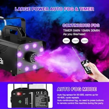 Fog Machine Kit with LED Lights & Remote Control