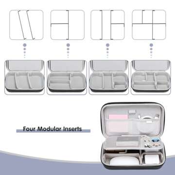 MOSISO Electronic Organizer Travel Case Compatible with MacBook Power Adapter, Compatible with Magic Mouse & Pencil, SD Card, USB Flash Disk with 4 Modular Insert & 2 Cable Tie & Snap Hook, Black