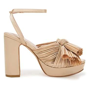 VETASTE Women's Platform Pumps Chunky Block Heel Open Toe Bow Slingback Ankle Buckle Strap Office Lady Wedding Dress Pumps Shoes