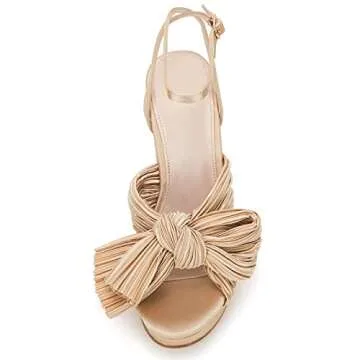 VETASTE Women's Platform Pumps Chunky Block Heel Open Toe Bow Slingback Ankle Buckle Strap Office Lady Wedding Dress Pumps Shoes