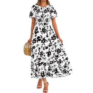 PRETTYGARDEN Floral Spring Wedding Guest Dresses for Women 2025 Smocked Top Tired Maxi Dress Boho Su...