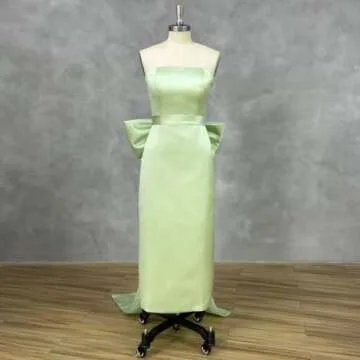 SHANDUAO Sleeveless Party Club Midi Dress Bodycon Wedding Guest Gown with Slit Satin Sleeveless Evening Dress for Wedding Detachable Bow Train for Wedding Dress sage Green-8