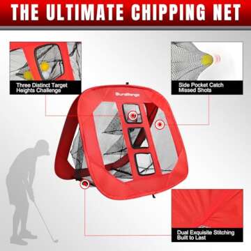 DuraRange Pop-Up Golf Chipping Net, Chip Training Aid for Precision & Distance, Outdoor & Indoor Practice, Best Gift for Golfer, Dad, Husband, Kids - Red