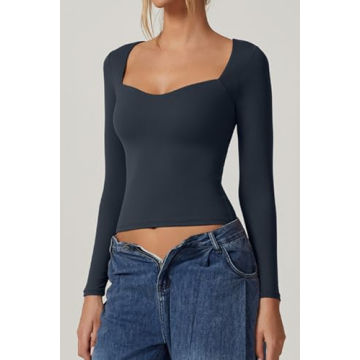 Stylish QINSEN Sweetheart Neck Long Sleeve Top for Women