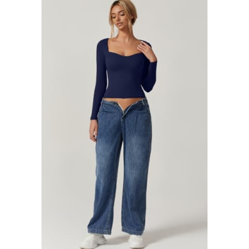 Stylish QINSEN Sweetheart Neck Long Sleeve Top for Women