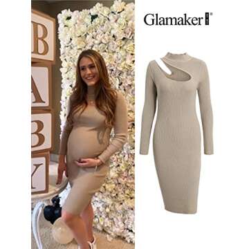 Glamaker Women's Sexy Long Sleeve Ribbed Sweater Dress Bodycon Midi Long Sweater Dresses