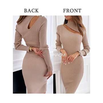 Glamaker Women's Sexy Long Sleeve Ribbed Sweater Dress Bodycon Midi Long Sweater Dresses