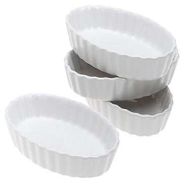 BonJour Chef's Tools Stoneware Ramekins Set for Baking Crème Brulee with Classic Scalloped Designs,...