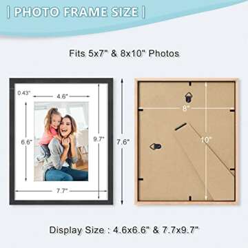 8x10 Picture Frame, Black Wood Photo Frame 5x7 with Mat or 8x10 without Mat with Perspex Glass for V...