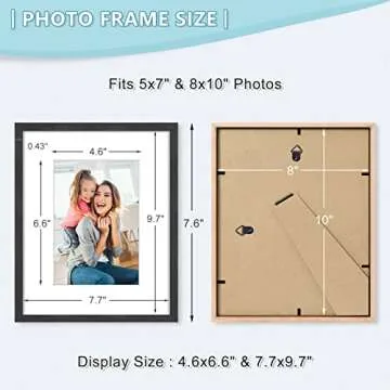 8x10 Picture Frame, Black Wood Photo Frame 5x7 with Mat or 8x10 without Mat with Perspex Glass for V...