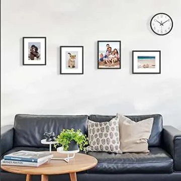 8x10 Picture Frame, Black Wood Photo Frame 5x7 with Mat or 8x10 without Mat with Perspex Glass for Vertical or Horizontal Tabletop Wall Display for Photos, Birthday Christmas Gift, Set of 4