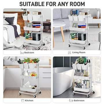 LEZIOA 5 Pack Hanging Cup Holders, Multipurpose Rolling Cart Accessories Utility Cart Accessories For Art Craft Supplies, Space Saving Hanging Storage Basket Pencil Holder Makeup Organizers (White)