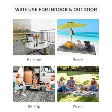 MontVoo-Outdoor Rug Carpet Waterproof 5x8 ft Reversible Patio Rug RV Camping Rug-Plastic Straw Rug Outside Indoor Outdoor Area Rug for Patio Deck Balcony Picnic Beach Outdoor Decor Boho Grey