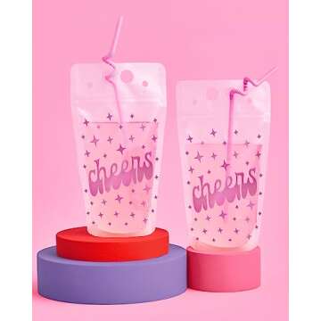 xo, Fetti Cheers Drink Pouches - 16 pouches + straws | Bachelorette Party Decorations, Birthday Part...
