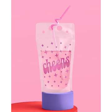 xo, Fetti Cheers Drink Pouches - 16 pouches + straws | Bachelorette Party Decorations, Birthday Party Decor, Baby Shower Supplies, Preppy Party