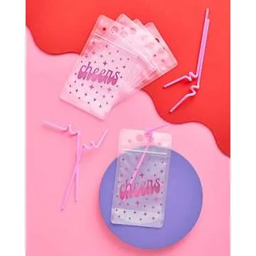 xo, Fetti Cheers Drink Pouches - 16 pouches + straws | Bachelorette Party Decorations, Birthday Party Decor, Baby Shower Supplies, Preppy Party