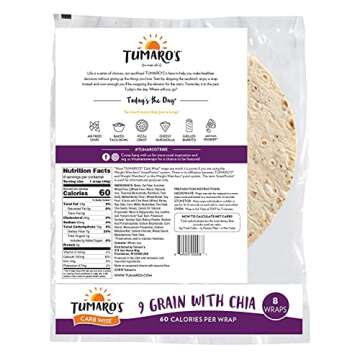 TUMAROS 9 Grain with Chia Low Fat Tortillas, Pack of 6