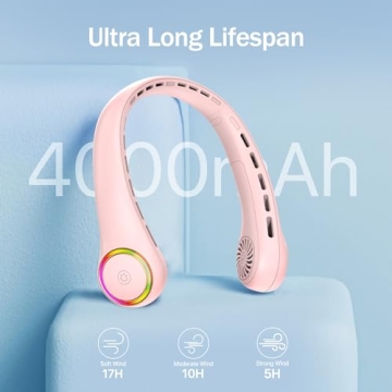 Portable Neck Fan with Cool Lights and Adjustable Speeds