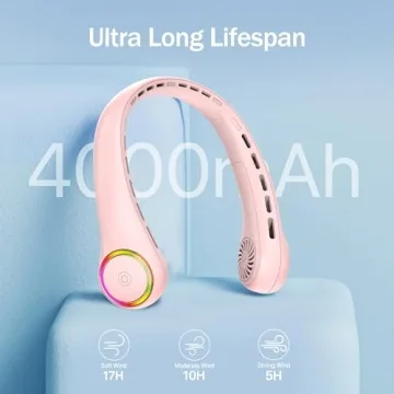 Portable Neck Fan with Cool Lights and Adjustable Speeds