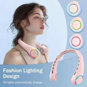 Portable Neck Fan with Cool Lights and Adjustable Speeds