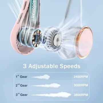 Portable Neck Fan with Cool Lights and Adjustable Speeds