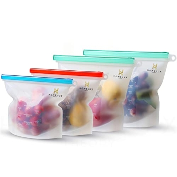 HOMELUX THEORY Reusable Freezer Bags, 4Pcs Reusable Ziploc Bags Silicone Airtight & Leakproof, Food Grade Reusable Silicone Food Storage Bags, Silicone Snack Bags for Travel, Picnic & Camping (2L, 2M)