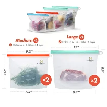 HOMELUX THEORY Reusable Freezer Bags, 4Pcs Reusable Ziploc Bags Silicone Airtight & Leakproof, Food Grade Reusable Silicone Food Storage Bags, Silicone Snack Bags for Travel, Picnic & Camping (2L, 2M)