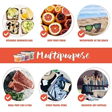 HOMELUX THEORY Reusable Freezer Bags, 4Pcs Reusable Ziploc Bags Silicone Airtight & Leakproof, Food Grade Reusable Silicone Food Storage Bags, Silicone Snack Bags for Travel, Picnic & Camping (2L, 2M)