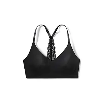 True & Co Womens Body Triangle Lace Racerback Bra, Black, M 34C-D 36A-B US
