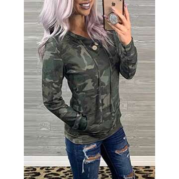Dokotoo Ladies Casual Camo Hoodie - Long Sleeve Sweatshirt with Pockets