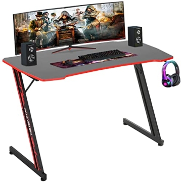 BestOffice 39” Gaming Desk Z Shaped Workstation Ergonomic Table with Headphone Hook for Game Playe...