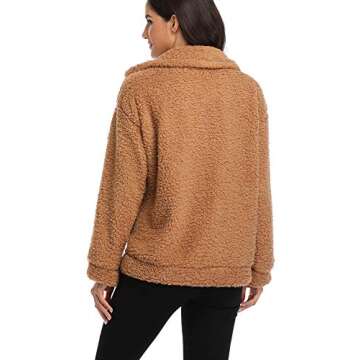 EZIGO Women's Fuzzy Fleece Sherpa Jacket Coat Warm Winter Faux Fur Shearling Jacket Coat With Pocket Fur Teddy bear Jacket Medium