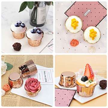 EUSOAR Gold Cupcake Cups, 1.9" x 1.6" x2.7" Disposable Muffin Liners 50pcs, Rose Gold Cupcake Baking Cups, Little Baking Cups, Ramekin Aluminum Cupcake Tip Pan Ramekin Holders