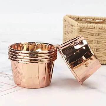 EUSOAR Gold Cupcake Cups, 1.9" x 1.6" x2.7" Disposable Muffin Liners 50pcs, Rose Gold Cupcake Baking Cups, Little Baking Cups, Ramekin Aluminum Cupcake Tip Pan Ramekin Holders