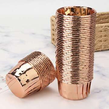 EUSOAR Gold Cupcake Cups, 1.9" x 1.6" x2.7" Disposable Muffin Liners 50pcs, Rose Gold Cupcake Baking Cups, Little Baking Cups, Ramekin Aluminum Cupcake Tip Pan Ramekin Holders