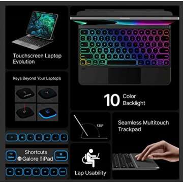 typecase Edge Magnetic Keyboard Compatible with iPad Pro 12.9 (6th Gen 2022) - Touchpad, 10 Colors Backlight Compatible with iPad Pro 12.9 5th - Matte Black