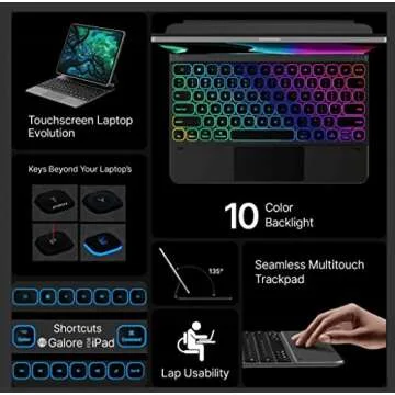 typecase Edge Magnetic Keyboard Compatible with iPad Pro 12.9 (6th Gen 2022) - Touchpad, 10 Colors Backlight Compatible with iPad Pro 12.9 5th - Matte Black