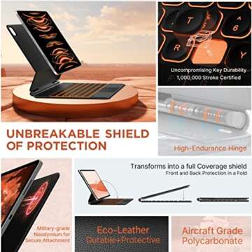 typecase Edge Magnetic Keyboard Compatible with iPad Pro 12.9 (6th Gen 2022) - Touchpad, 10 Colors Backlight Compatible with iPad Pro 12.9 5th - Matte Black