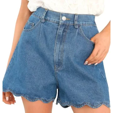 EZAPINE Women's Denim Shorts - Mid-Waist Fashion Scalloped Leg Summer Style 2024