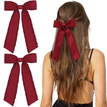VOBOBE 2PCS Hair Bows for Women Girls, Red Tassel Hair Ribbon Bowknot Hair Clips Barrettes Hair Acce...