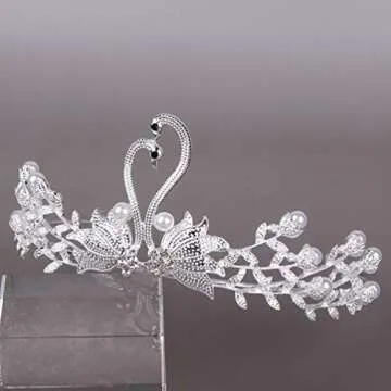 Beaupretty Crystal Swan Crown Tiara for Wedding Parties